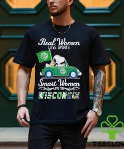 Snoopy and Woodstock driving car real women love sports smart women love the Wisconsin shirt