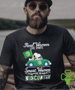Snoopy and Woodstock driving car real women love sports smart women love the Wisconsin shirt