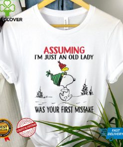 Snoopy and Woodstock hat santa assuming I’m just an old lady was your mistake christmas shirt