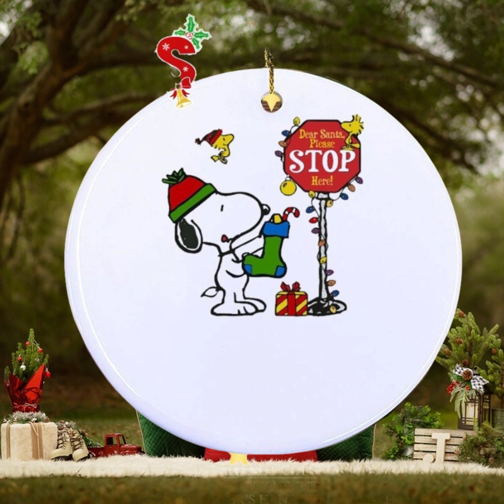 Snoopy and Woodstock hat santa dear santa please stop here christmas Ornament Snoopy and Woodstock hat santa dear santa please stop here christmas Ornament