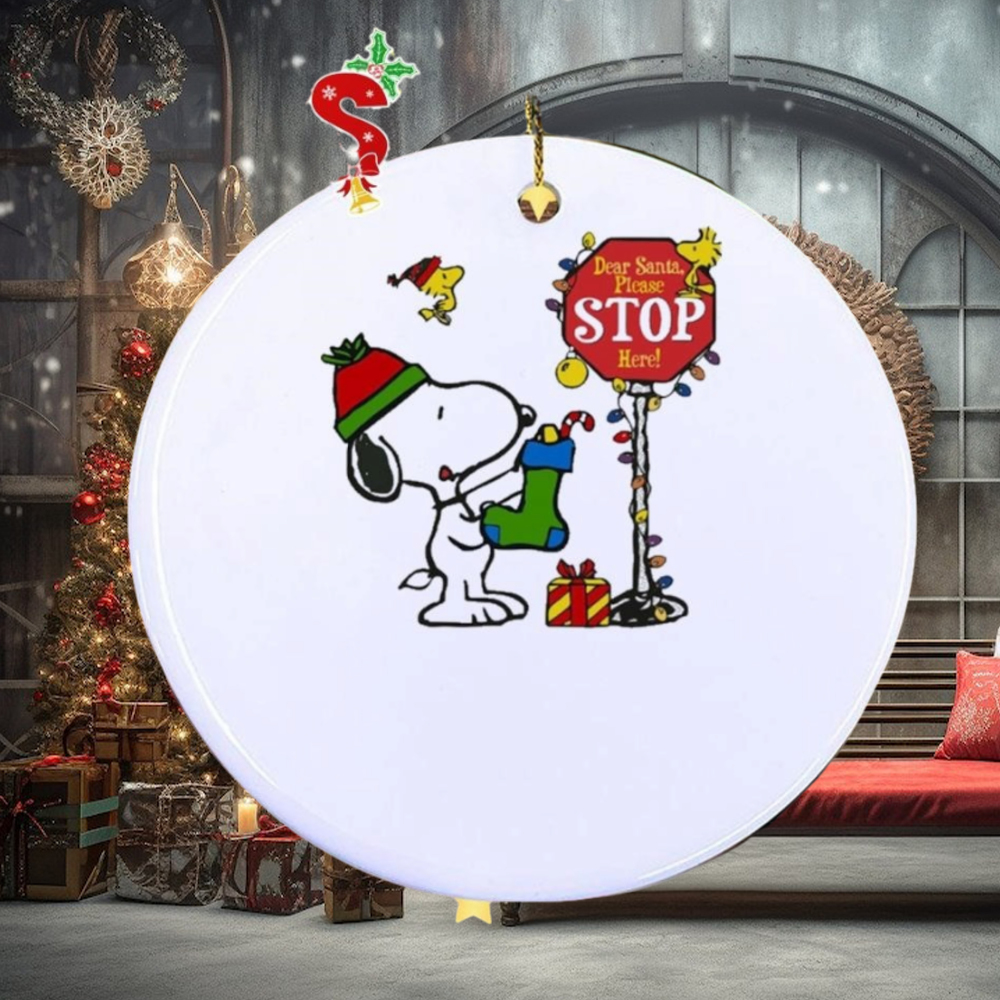 Snoopy and Woodstock hat santa dear santa please stop here christmas Ornament Snoopy and Woodstock hat santa dear santa please stop here christmas Ornament