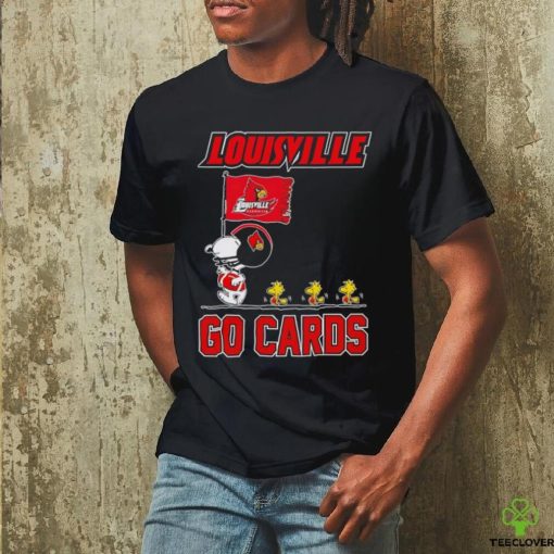 Snoopy and Woodstock holding flag Louisville go Cards hoodie, sweater, longsleeve, shirt v-neck, t-shirt