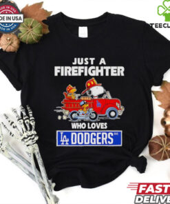 Snoopy and Woodstock just a firefighter who loves Dodgers shirt