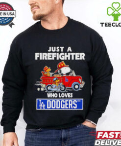 Snoopy and Woodstock just a firefighter who loves Dodgers shirt