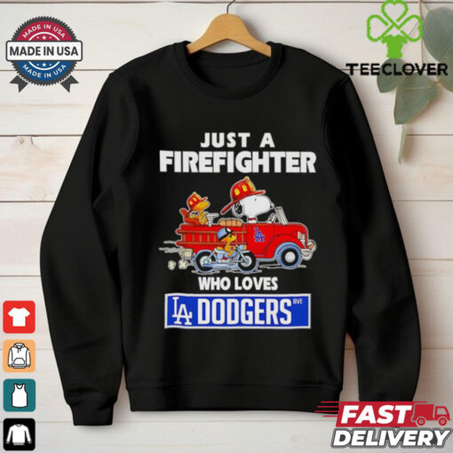 Snoopy and Woodstock just a firefighter who loves Dodgers shirt
