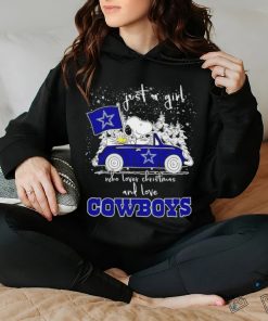 Snoopy and Woodstock just a girl who loves Christmas and love Cowboys snowflake hoodie, sweater, longsleeve, shirt v-neck, t-shirt