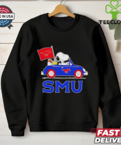 Snoopy and friend driving car let’s go SMU Mustangs shirt