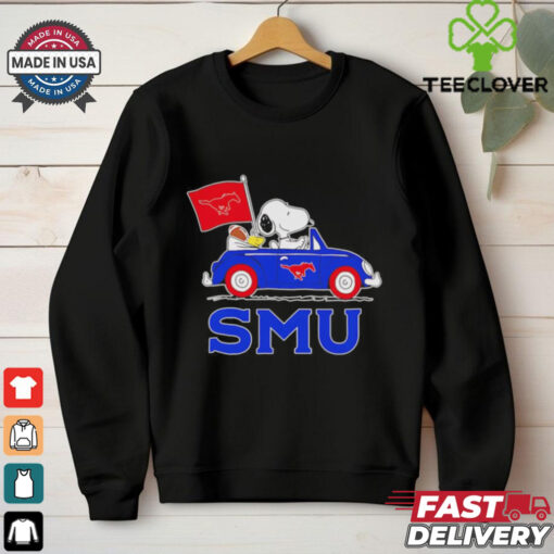 Snoopy and friend driving car let’s go SMU Mustangs shirt