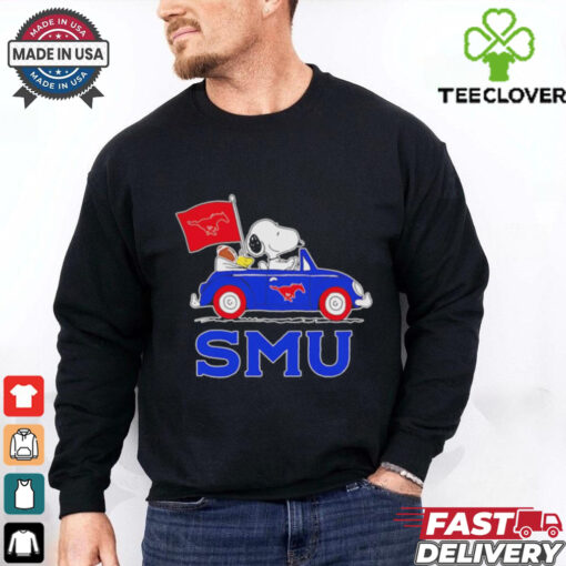 Snoopy and friend driving car let’s go SMU Mustangs shirt