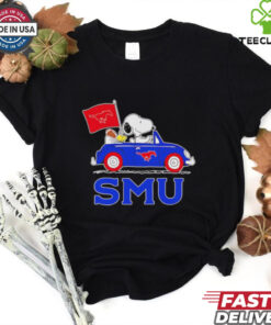 Snoopy and friend driving car let’s go SMU Mustangs shirt