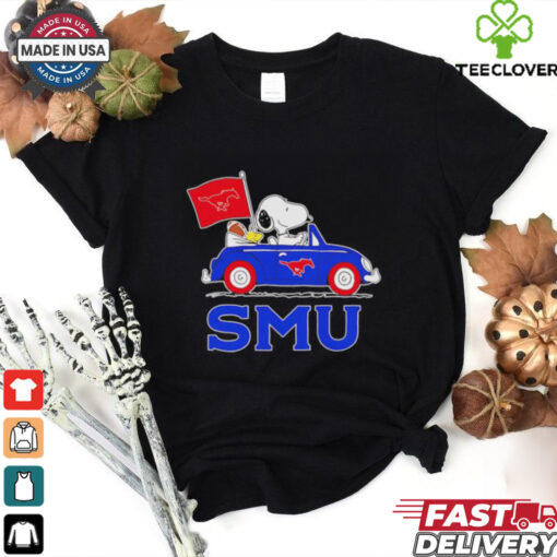 Snoopy and friend driving car let’s go SMU Mustangs shirt