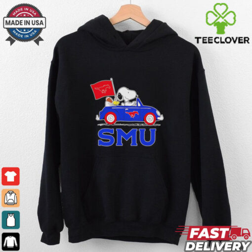 Snoopy and friend driving car let’s go SMU Mustangs shirt