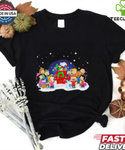 Snoopy and Friends Peanuts Merry Christmas Together Shirt featuring a festive design with Snoopy, Woodstock, and other beloved Peanuts characters celebrating the holiday season together.