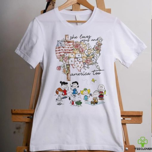 Snoopy charlie brown she loves jesus and america too Peanuts hoodie, sweater, longsleeve, shirt v-neck, t-shirt