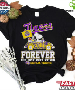 Snoopy driving car LSU Tigers forever not just when we win hoodie, sweater, longsleeve, shirt v-neck, t-shirt