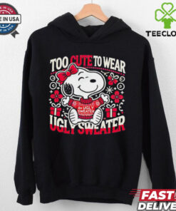 Snoopy too cute to wear ugly sweater Christmas shirt