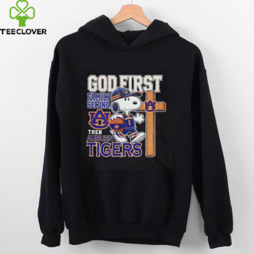 Snoopy walking God first family second then Auburn Tigers shirt