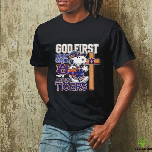 Snoopy walking God first family second then Auburn Tigers shirt