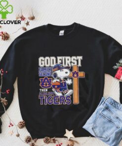 Snoopy walking God first family second then Auburn Tigers shirt