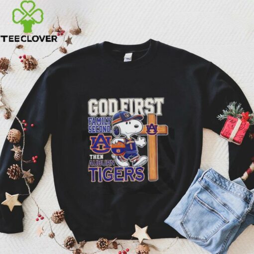 Snoopy walking God first family second then Auburn Tigers shirt