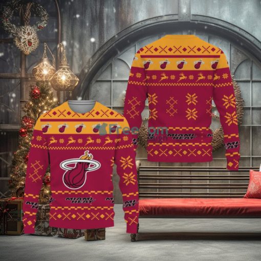 Snow Santa Pattern Logo Miami Heat Tree Ugly Christmas Sweater New For Fans Gift Christmas