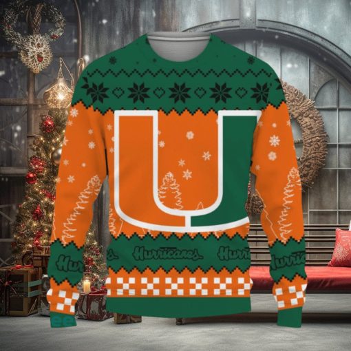 Snow Team Logo Miami Hurricanes Gifts For Fan Christmas Tree Ugly Christmas Sweater