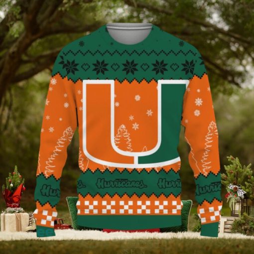 Snow Team Logo Miami Hurricanes Gifts For Fan Christmas Tree Ugly Christmas Sweater