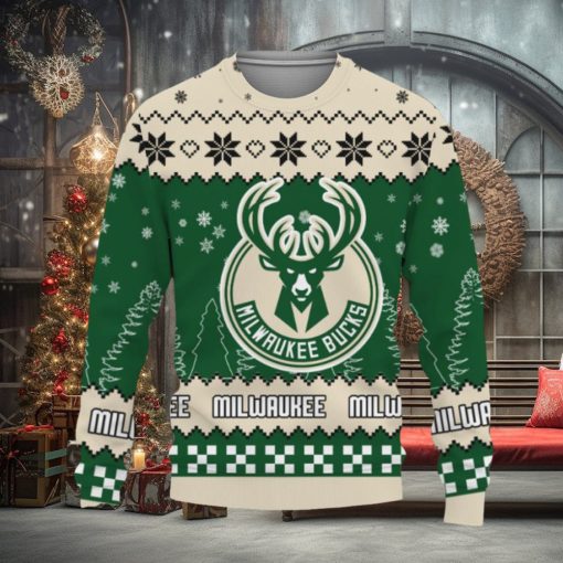 Snow Team Logo Milwaukee Bucks Gifts For Fan Christmas Tree Knitted Christmas Sweater