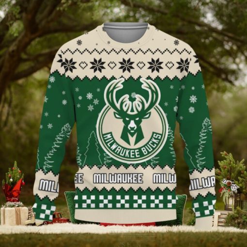 Snow Team Logo Milwaukee Bucks Gifts For Fan Christmas Tree Knitted Christmas Sweater