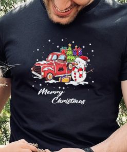 Snowman Red Car Merry Christmas Shirt
