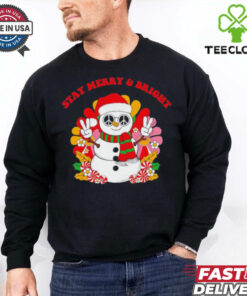 Snowman Santa hat stay Merry & bright Christmas shirt