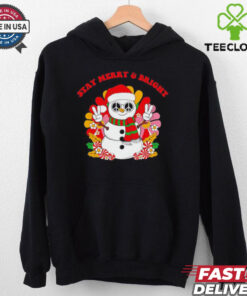 Snowman Santa hat stay Merry & bright Christmas shirt