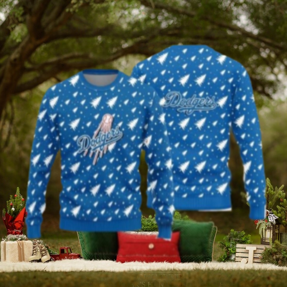 Snowy Trees Dodgers Logo Christmas Ugly Sweater Snowy Trees Dodgers Logo Christmas Ugly Sweater