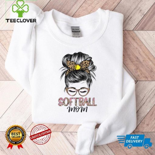 Softball Mom Shirt For Women Messy Bun Leopard Mother’s Day T Shirt