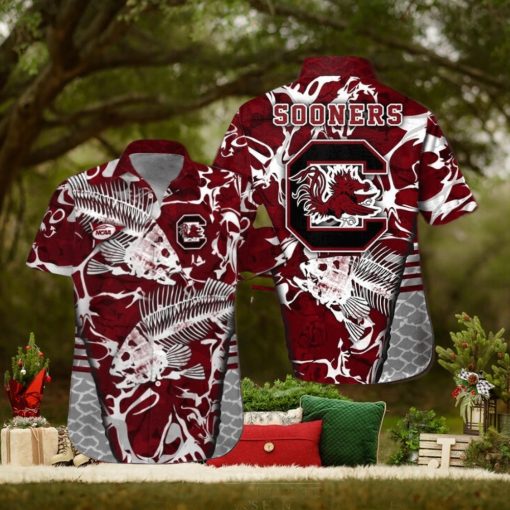 South Carolina Gamecocks Fishing Short Sleeve Button Up Tropical Hawaiian Shirt