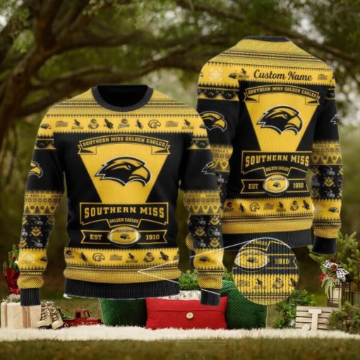 Southern Miss Golden Eagles Team Custom Name Ugly Christmas Sweater For Men And Women Sport Gift