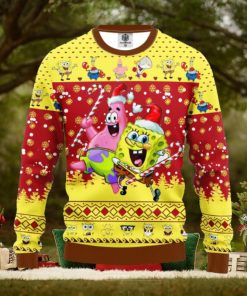 Spongebob Squarepants Merry Xmas Gift Santa Spongebob And Patrick Star AOP Print Christmas Ugly Sweater For Men Women