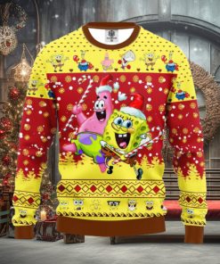 Spongebob Squarepants Merry Xmas Gift Santa Spongebob And Patrick Star AOP Print Christmas Ugly Sweater For Men Women