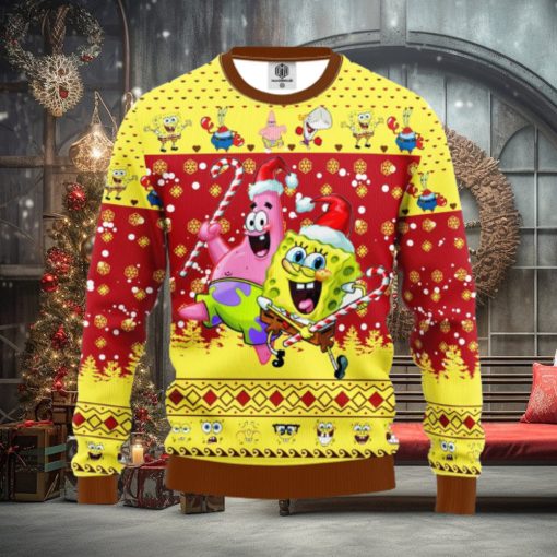 Spongebob Squarepants Merry Xmas Gift Santa Spongebob And Patrick Star AOP Print Christmas Ugly Sweater For Men Women