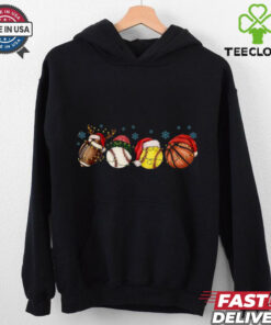 Sport Balls Christmas Lights Sweatshirt, Football Baseball Basketball Christmas Hat T Shirt