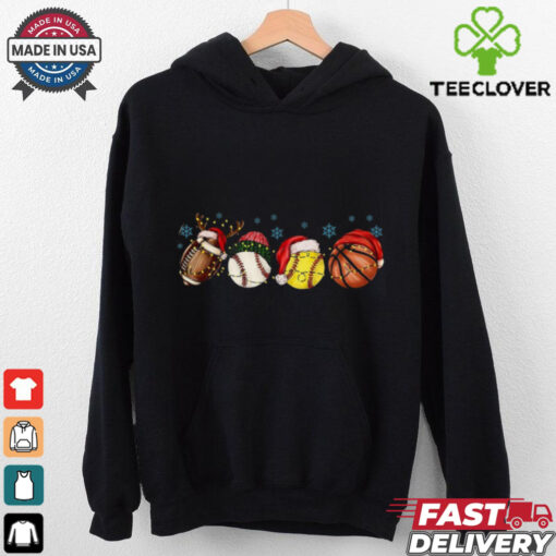 Sport Balls Christmas Lights Sweatshirt, Football Baseball Basketball Christmas Hat T Shirt