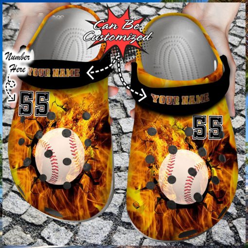 Sport Personalized Fire Baseball Crack Ball Overlays Clog Shoes