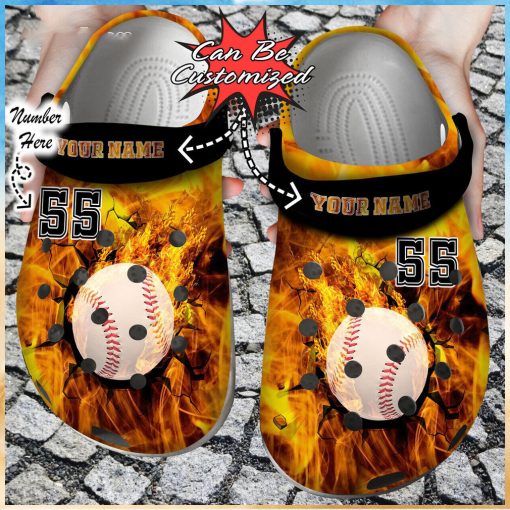 Sport Personalized Fire Baseball Crack Ball Overlays Clog Shoes