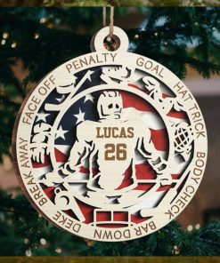 Sport Series Hockey Sports Personalized Custom Ornament Wood Round Shaped Christmas Gift For Sport Lovers, Sport Players