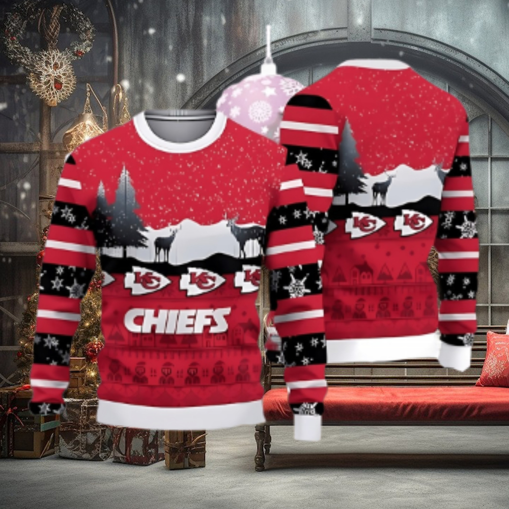 Kansas City Chiefs Christmas Reindeers Pattern Ugly Christmas Sweater Kansas City Chiefs Christmas Reindeers Pattern Ugly Christmas Sweater