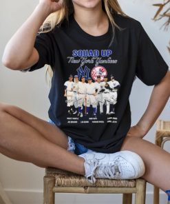 Squad up new york yankees mickey mantle babe ruth aaron judge signatures shirt