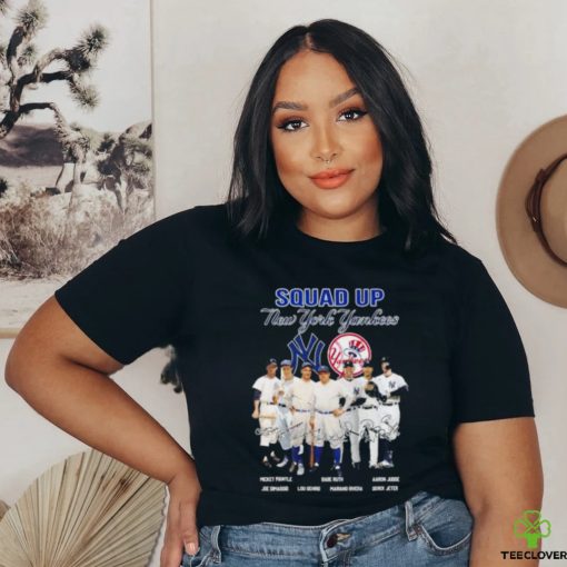 Squad up new york yankees mickey mantle babe ruth aaron judge signatures shirt