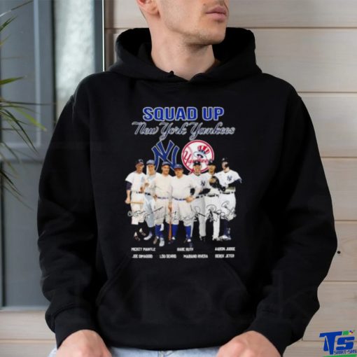 Squad up new york yankees mickey mantle babe ruth aaron judge signatures shirt