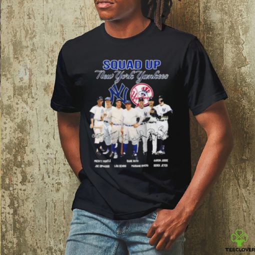Squad up new york yankees mickey mantle babe ruth aaron judge signatures shirt