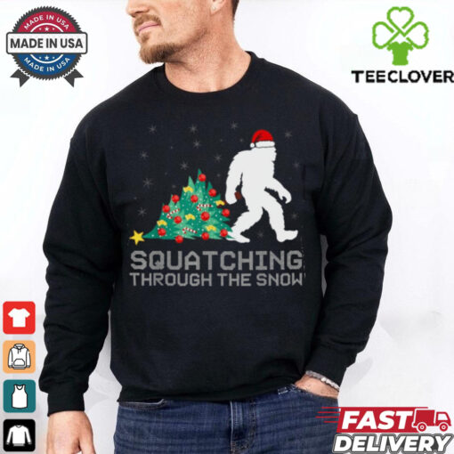 Squatching Through The Snow Bigfoot Christmas Sasquatch T Shirt Recovered